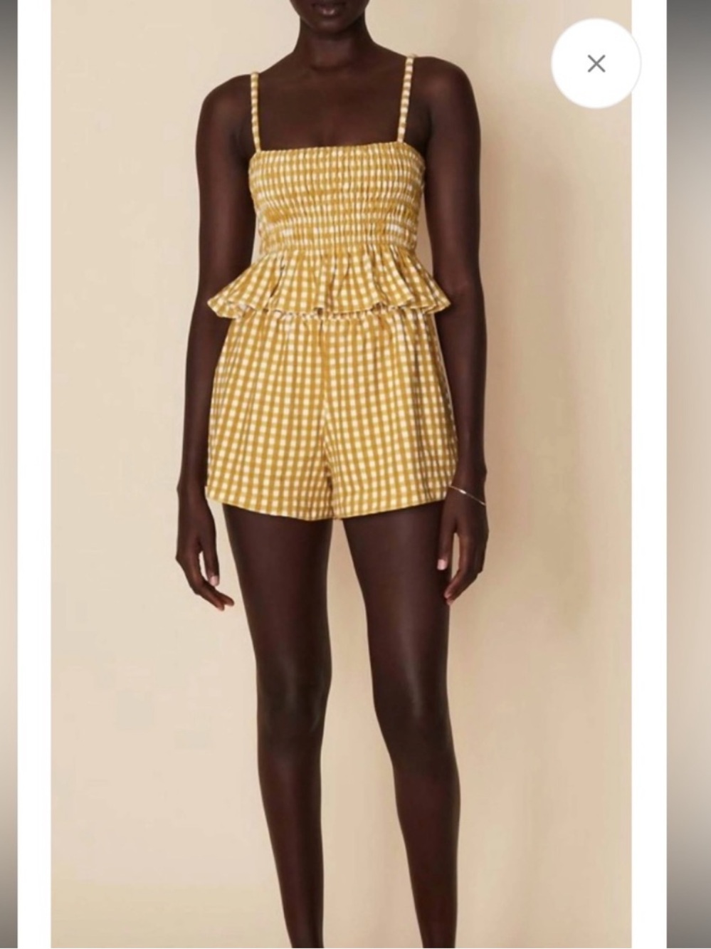Faithfull the brand yellow gingham shorts set extra small
